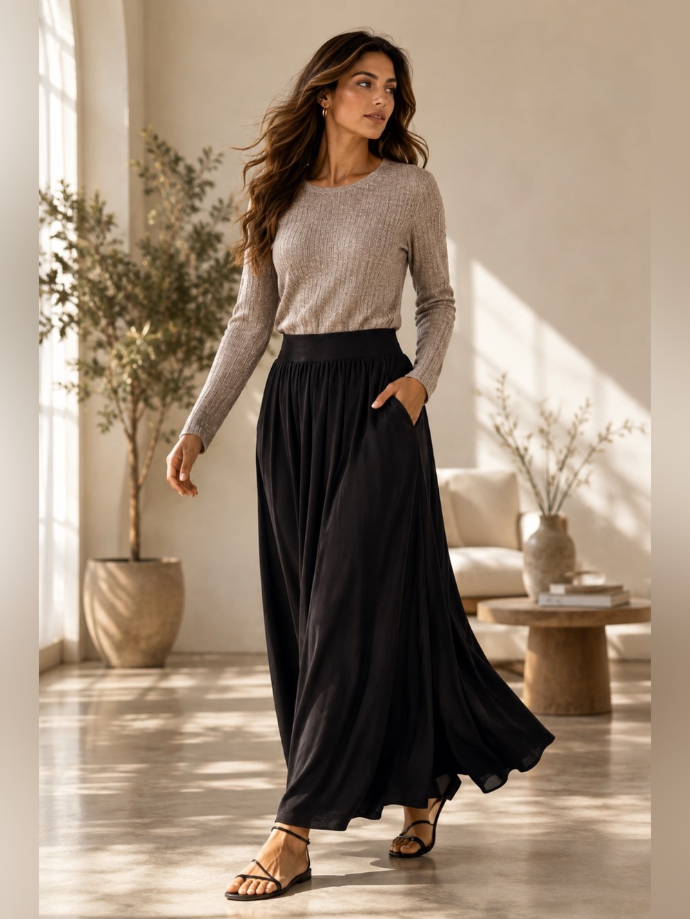 Black Maxi Skirt with Pockets – Commense Size S